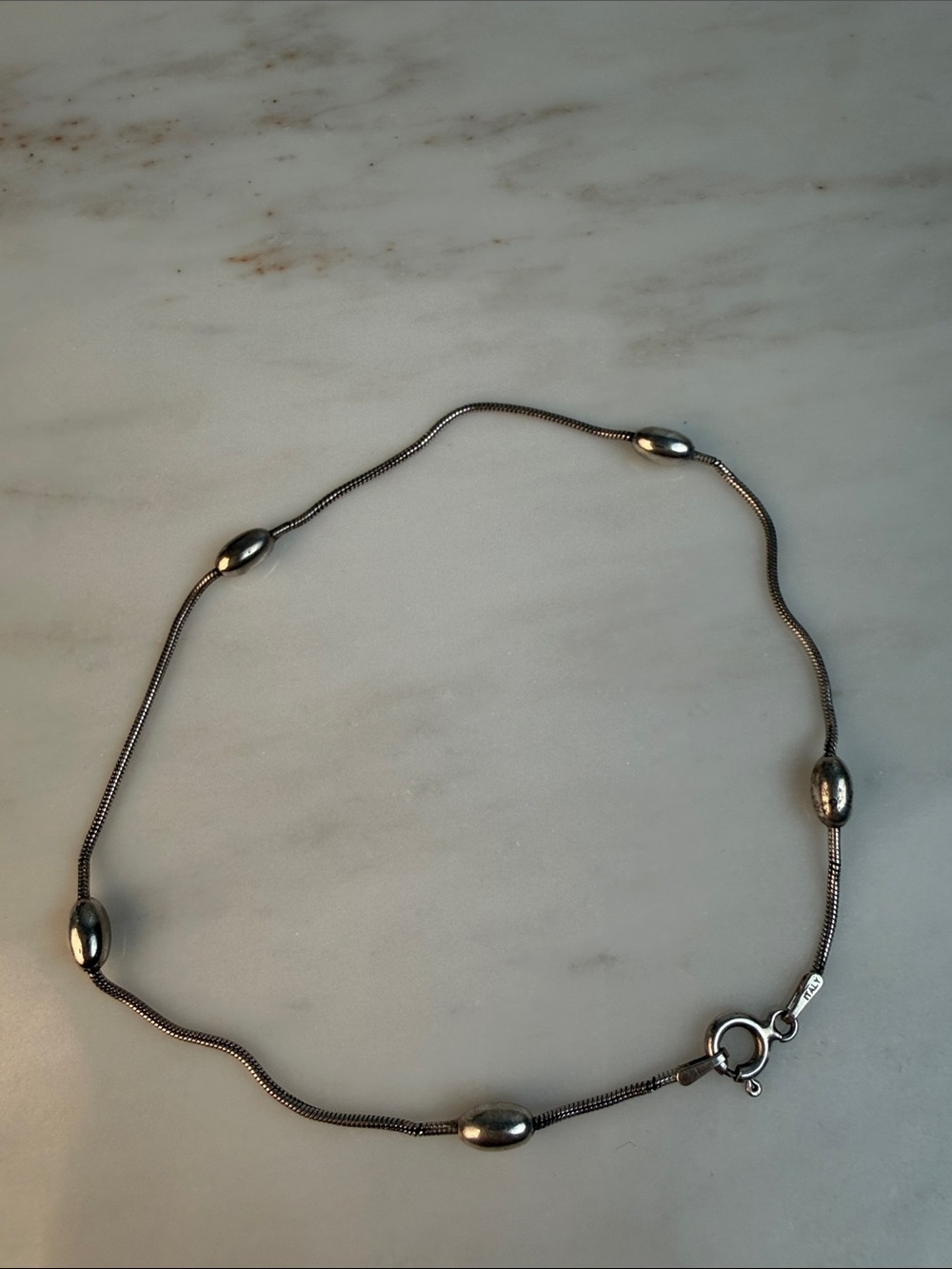 Vintage 925 Italy Sterling Silver Silver Rope and Bead Anklet